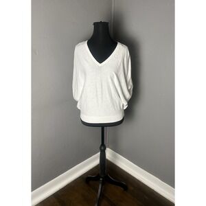 Billie Reid Women's V-neck  100# Supima Cotton drop Sleeve Knit White Top